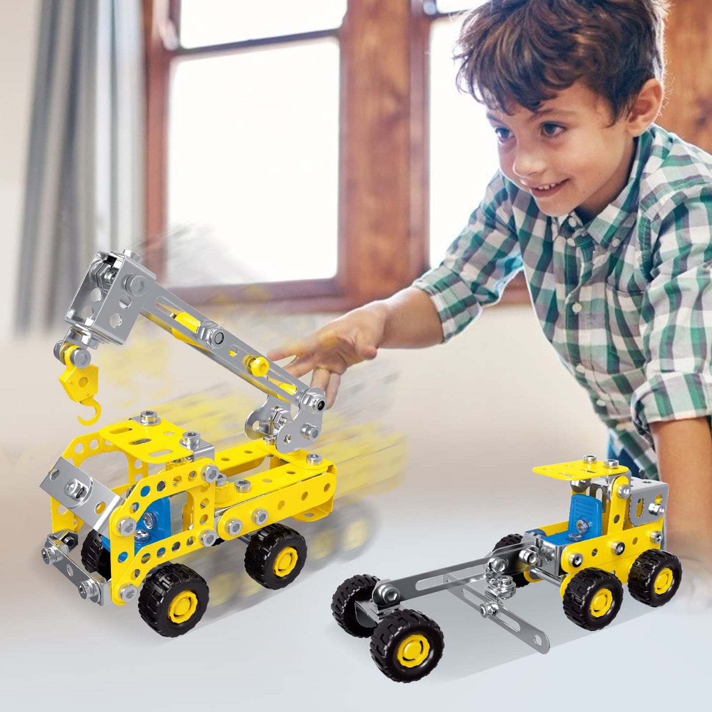 Ferthor Fun 7 in 1 STEM Toys Erector Set for Boys Age 8-12 Learning Engineering Kids Building Blocks Model Kits Metal Construction Toys for Kids 8 9 10 11 12+ Year Old(180PCS No Motor)