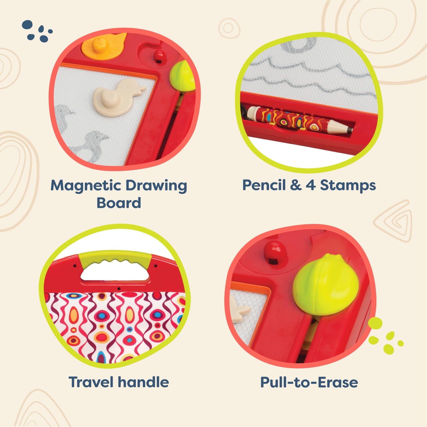 B. - Magnetic Drawing Board - 4 Animal Stamps - Portable Sketcher - Creative Toys For Toddlers, Kids - 18 Months + - Toulouse-La