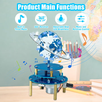 Pemenol Soldering Practice Project Kit, Diy Globe Planetary Motion Kit Corded Rotating Universe Model Music Switch Brightness Ad