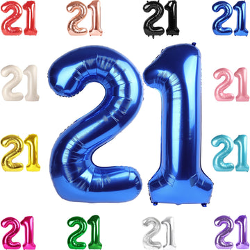 21 Balloon Number, Metallic Blue Number 21St Birthday Balloons 40 Inch, 21 Or 12 Years Old Metallic Blue Birthday Decorations Fo