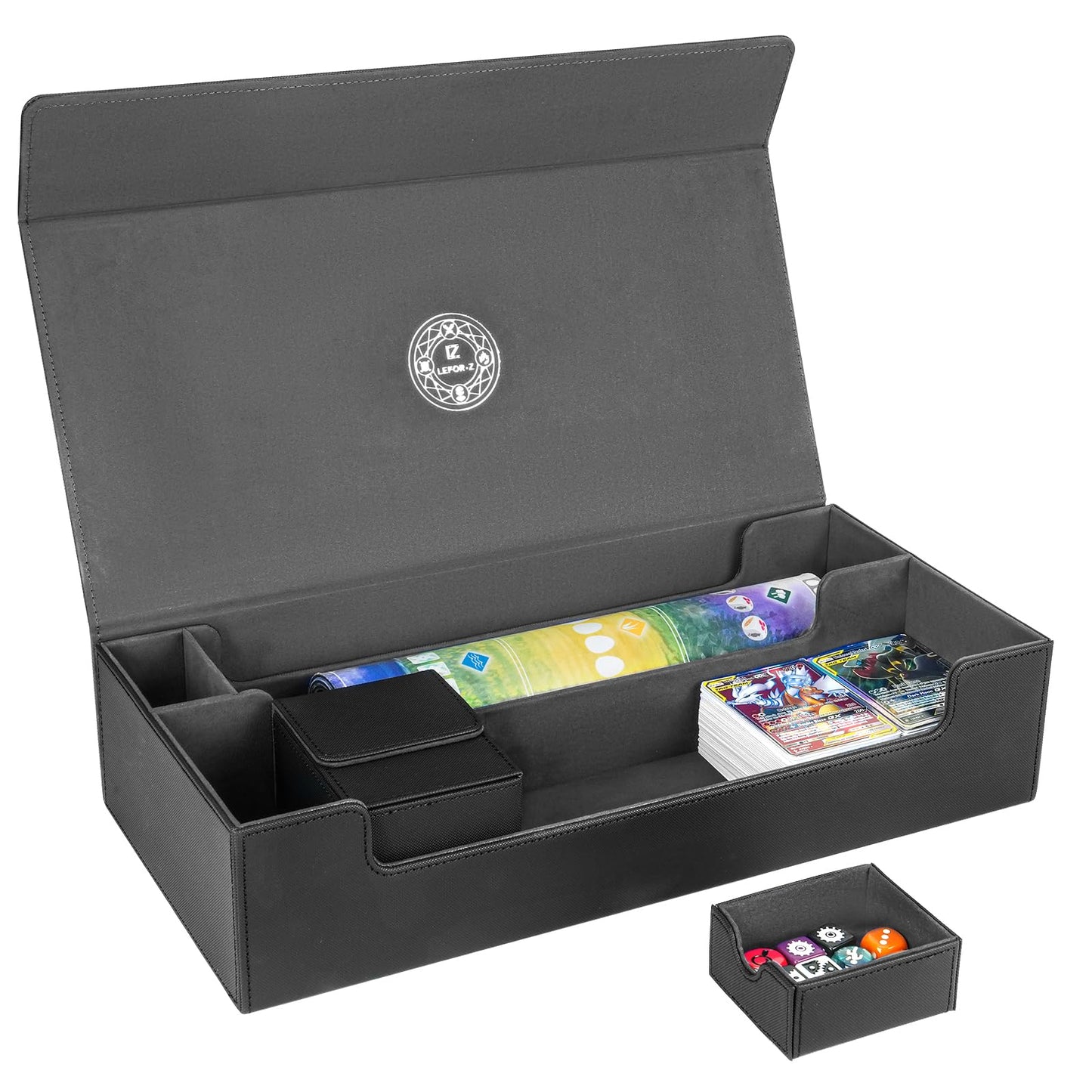 Card Deck Box,X-Large Premium Card Game Deck Storage Box Fits 5 Decks Card Box With Mat Case And Removable Compartment,Card Deck