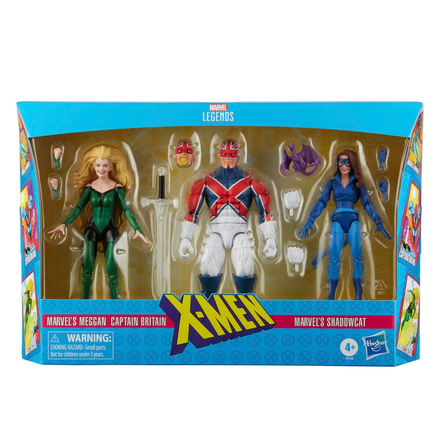 Marvel Legends Excalibur Multipack - Captain Britain, Meggan, Shadowcat & 9 Accessories, Multicolor, Model F4736
