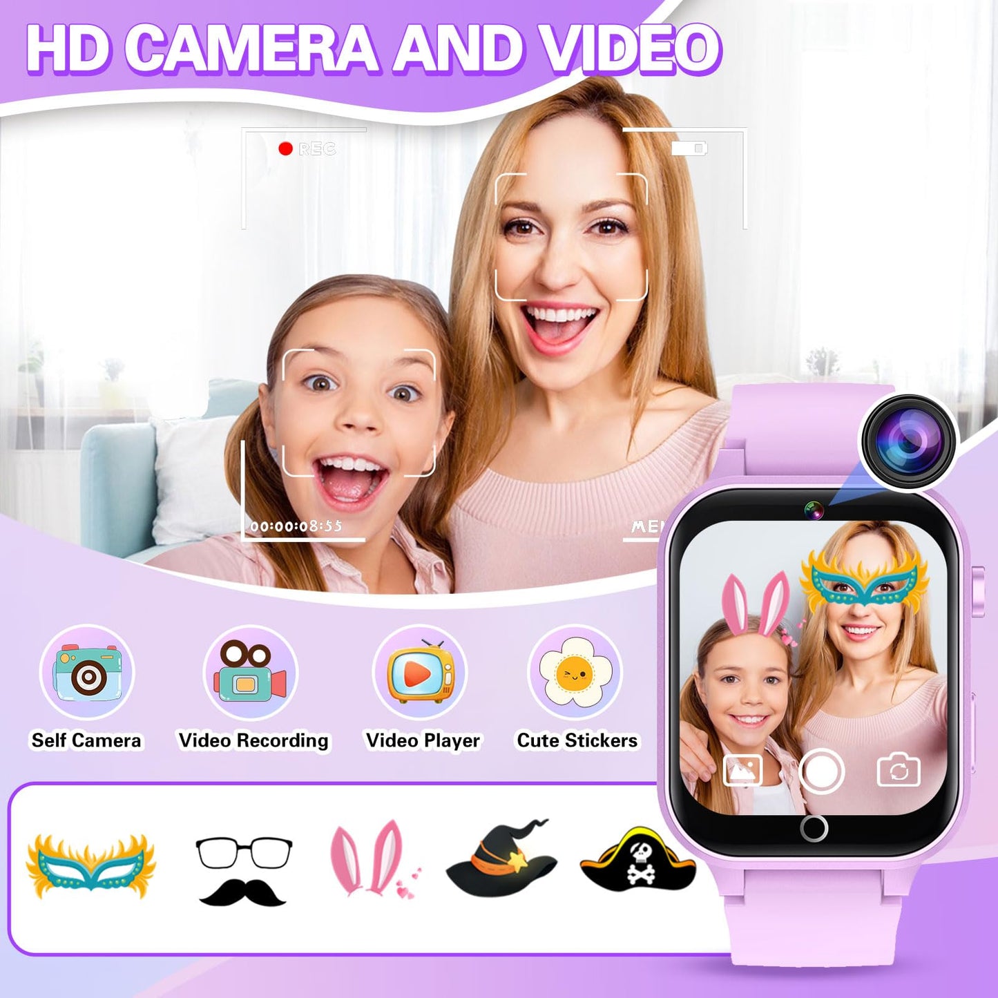 Kids Smart Watch With Hd Touchscreen, 26 Games, Camera, Video, Music Player, Pedometer - Educational Gift For Girls Ages 6-12