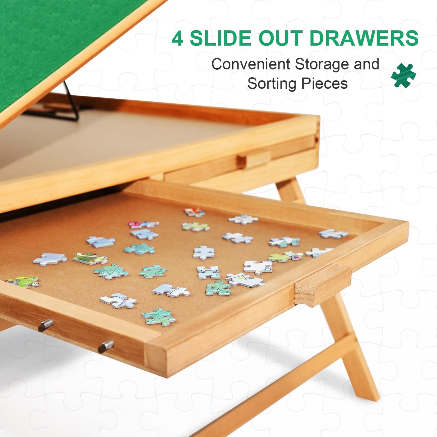 ALL4JIG 1500PCS Portable Puzzle Table with Legs, 25''x34''Adjustable Jigsaw Wooden Puzzle Board with 4 Drawers & Cover Birthday