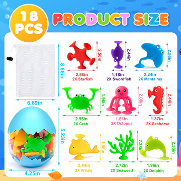 Aukful Suction Cup Toys For Kids Bath Toys, 18Pcs Ocean Animal Suction Bath Toys With Eggshell Storage,Mold Free Bath Toys Toddl