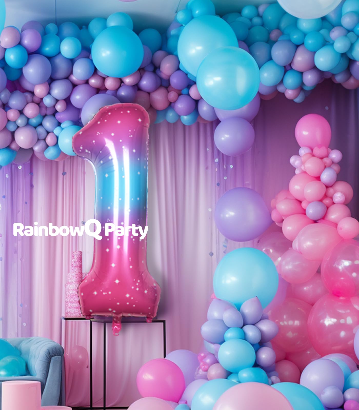 Rainbowq 1 Number Balloon 40 Inch For Boy Or Girl Big Starry 0-9 Foil Mylar Large Balloon Number 1 Happy 1St Birthday Party Anni