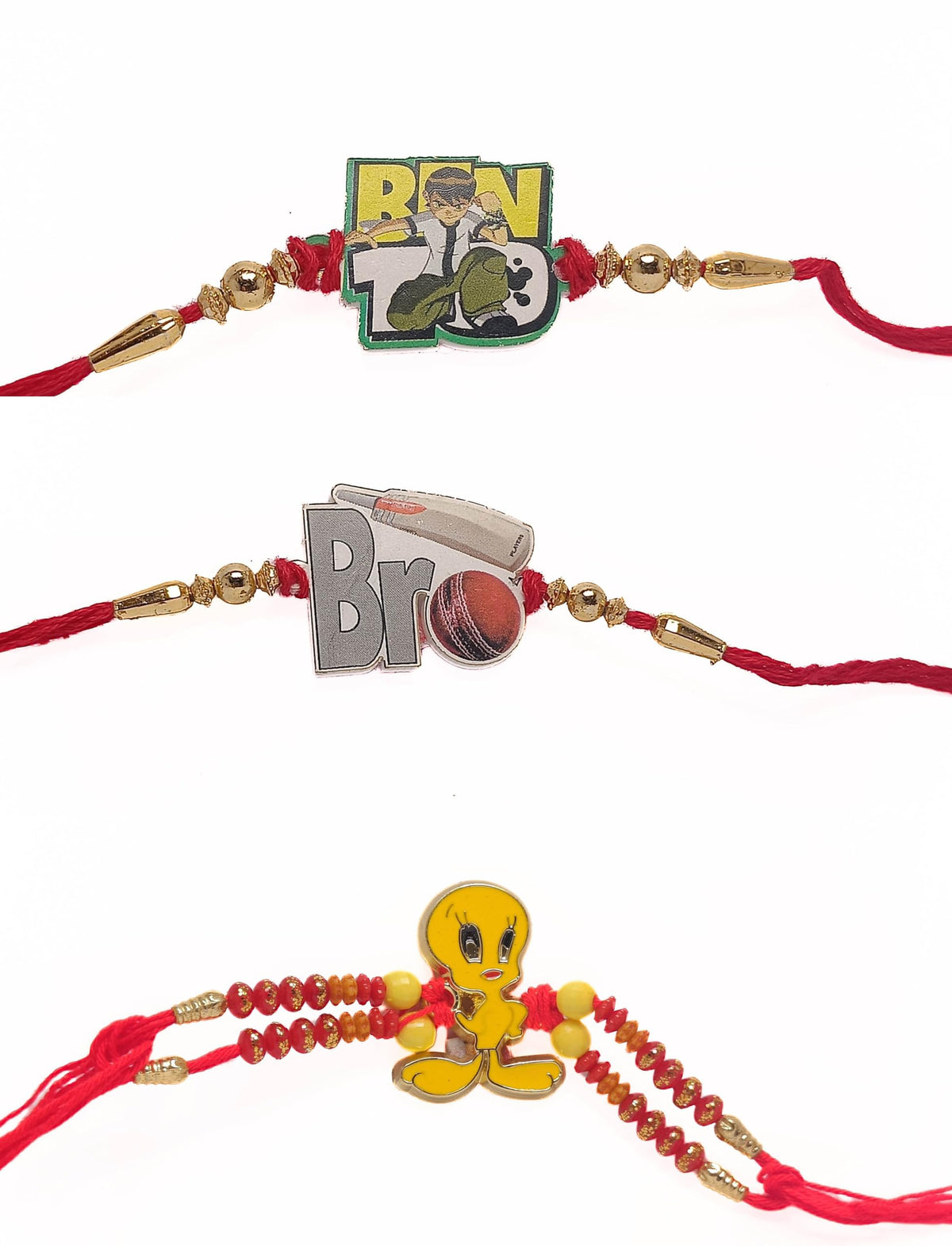 Kavim Rakhi Gold Plated N Pvc 3 Cartoon Kids Rakhi With Roli Chawal Greeting Pack Rakhi For Brother & Kids Ra 24512