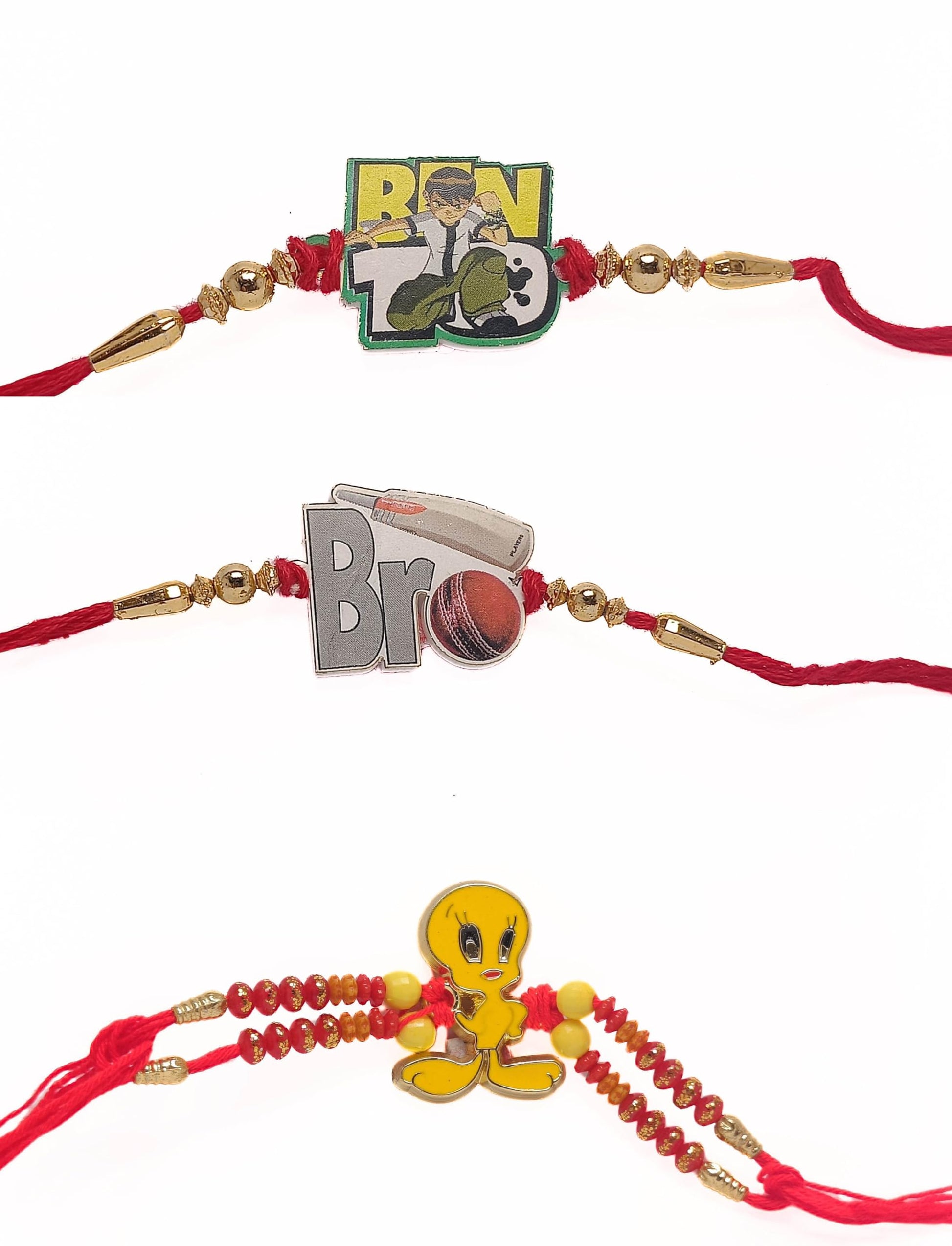 Kavim Rakhi Gold Plated N Pvc 3 Cartoon Kids Rakhi With Roli Chawal Greeting Pack Rakhi For Brother & Kids Ra 24512