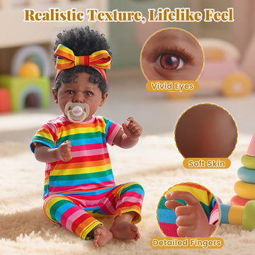Jizhi Reborn Baby Dolls Black With Lifelike Soft Body African American Realistic-Newborn Girl Doll 22 Inch Best Birthday Gift Set And Toy Accessories Gift For Kids Age 3
