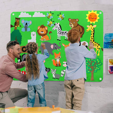 Craftstory Zoo Animals Felt Board Story Set for Toddlers 32 Pieces Felt Jungle Animals Toys Figures Teaching Wall Flannel Board
