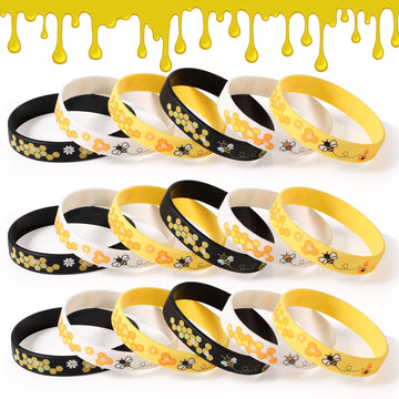 Bee Bracelet Silicone Bee Wristband Assorted Color Bee Theme Party Favors Bee Teachers Decorations Classroom Decorations Bees Wristband For Boy Girl Bee Birthday Baby Shower Party Supply (96 Pieces)