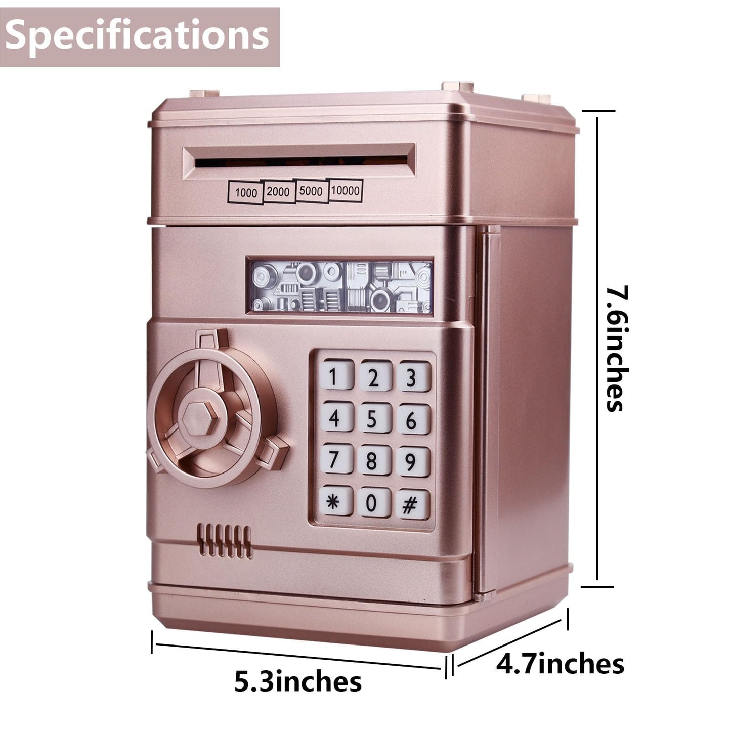 Elemusi Piggy Bank For Kids, Atm Electronic Password Cash Coin Bank, Money Saving Box For Kids, Boys Girls Birthday Gift (New Rose Gold)