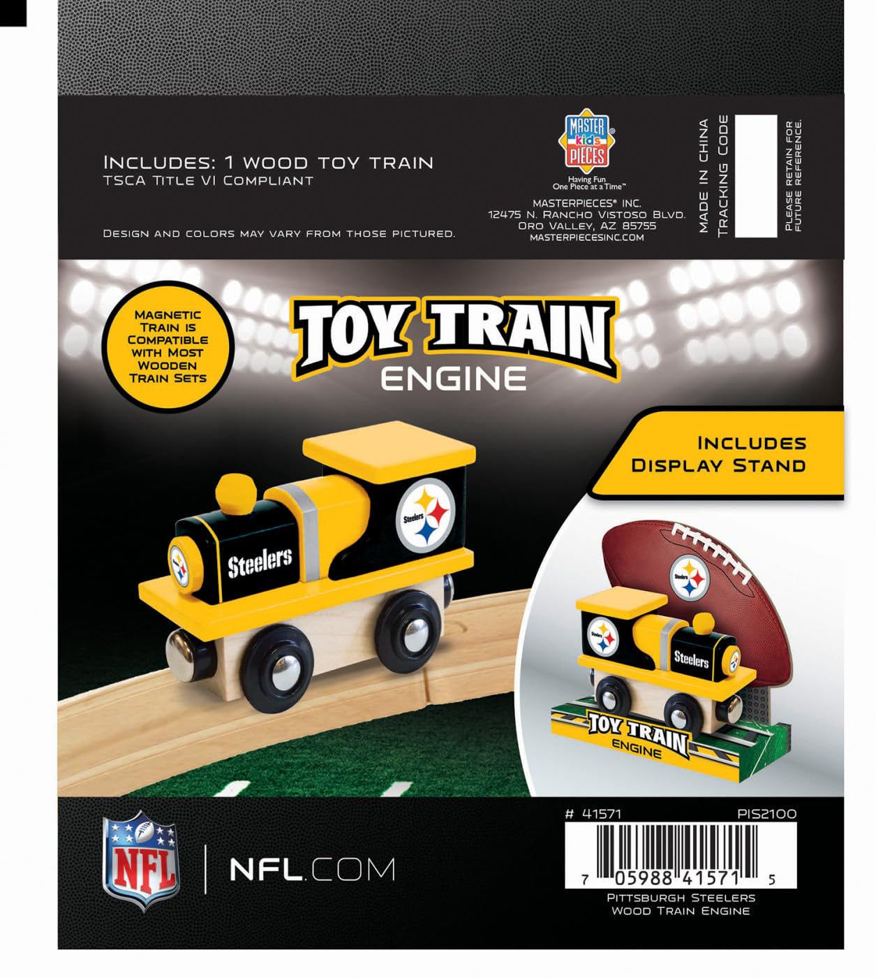 Masterpieces Nfl Pittsburgh Steelers Real Wood Toy Train, For Ages 3+, Black