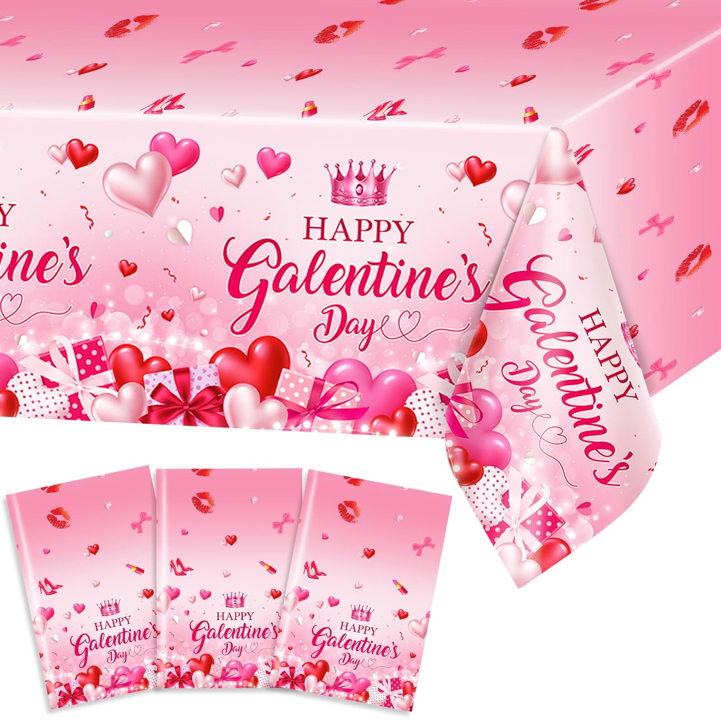 Avezano 3 pcs Galentines Day Tablecloth Plastic Happy Galentines Day Decorations Sweet Loveheart Party Tablecover Disposable 108