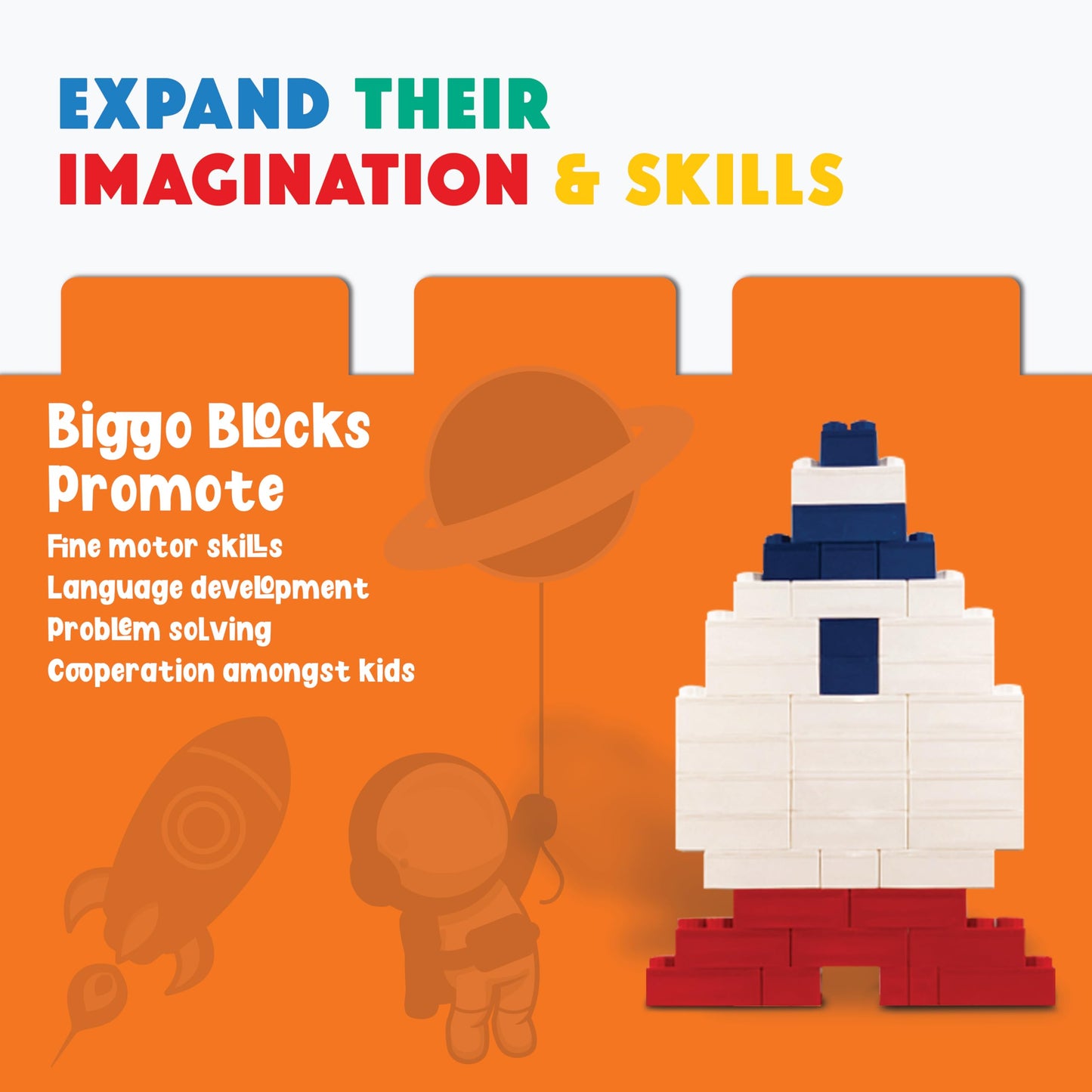 Big Blocks For Kids Ages 4-8 - Indoor & Outdoor Blocks Kids Games - White Large Building Blocks - 48 Pc