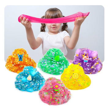 6 Pack Jelly Cube Crunchy Slime Kit, With Yellow, Pink, Purple, Green & Blue Clear Crunchy Slime, Super Soft Sludge Toy With Cut