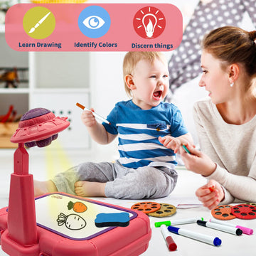Drawing Projector Table For Kids, Handbag Design Painting Drawing Table Led Projector Childrens Toy Educational Early Learning Projection Drawing Table Sketch Doodle Board For Kids Boys Girls (Pink)