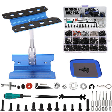 RC Car Repair Work Stand 652 PCS Screw Kit RC Repair Tool Kit Universal RC Screw Set for Arrma Redcat Traxxas Axial HPI Losi 1/8