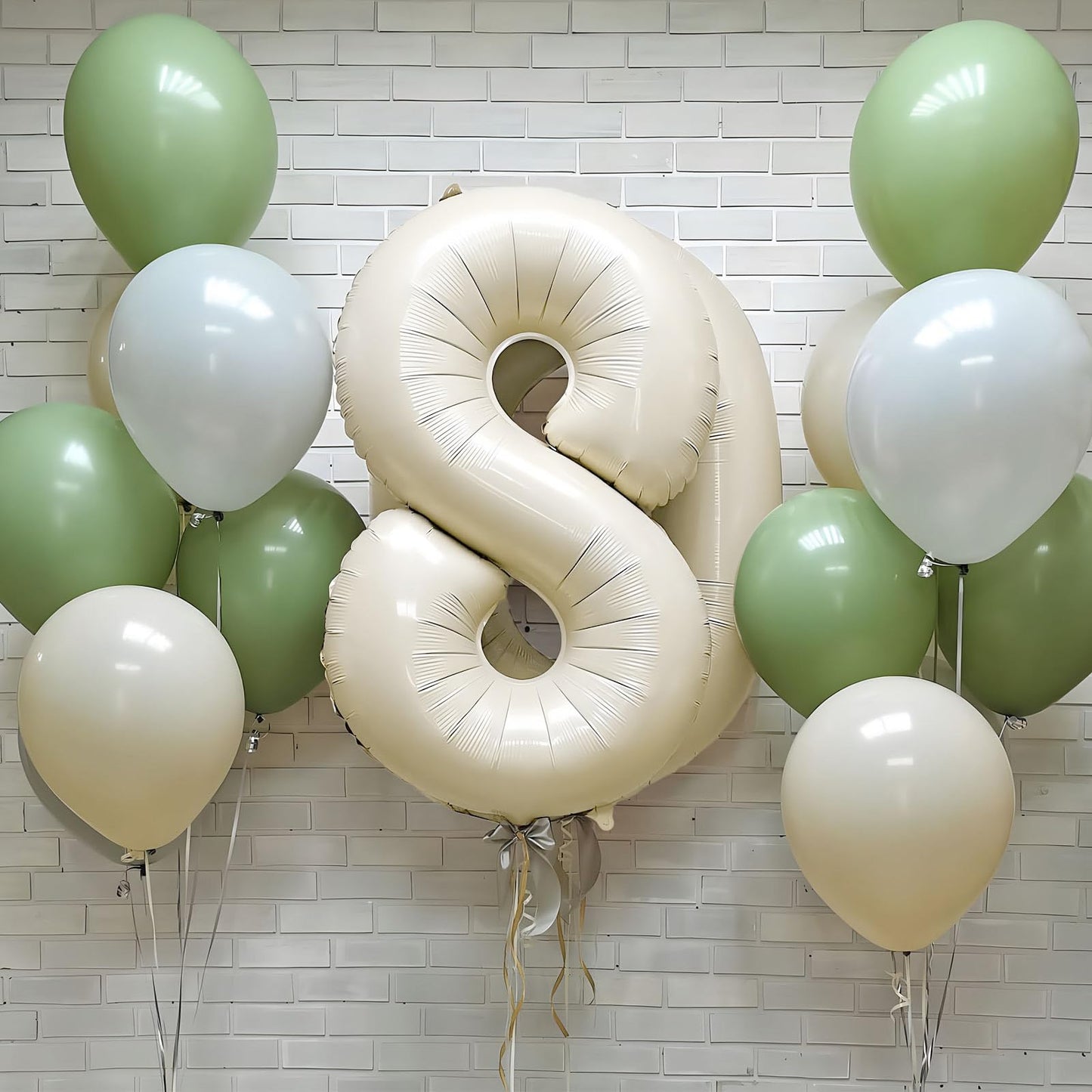 Paticool 40 Inch Beige Number Balloon 8, Large Cream Number Foil Mylar Balloons For Birthday Party Celebration Decorations Suppl