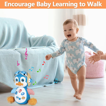 Haptime Penguin Crawling Toys For 1 + Year Old Boy Girl, Tummy Time Toys, Musical And Light Up Toys For Encouraging Crawling, Baby Toys 18+ Months, Christmas Birthday Gift