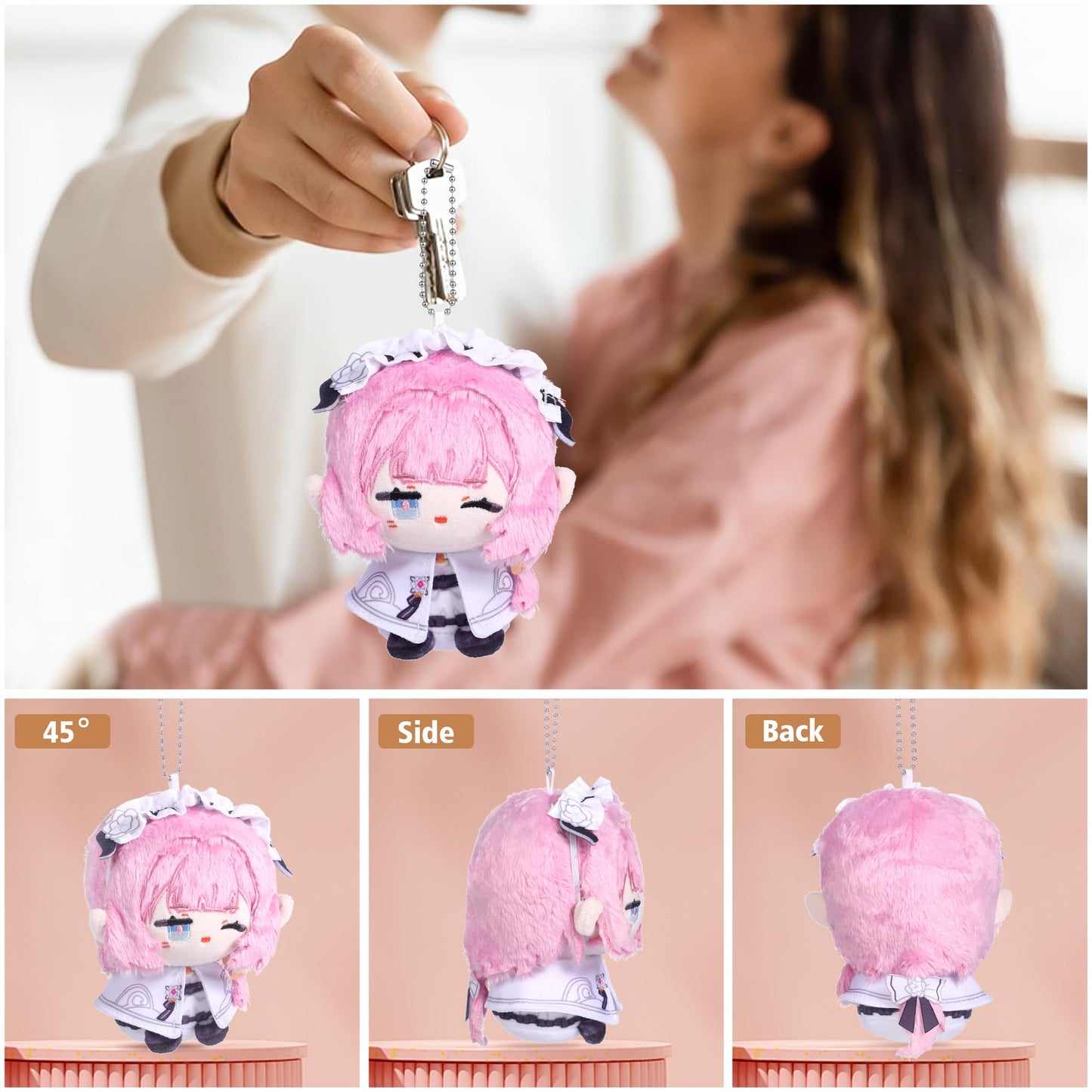 UTIEHD Anime Game Character Backpack Keychain Charm  Cute 4 Inch Collectible Figure  Compact Size for Bags and Keys for Fans (Elysia)