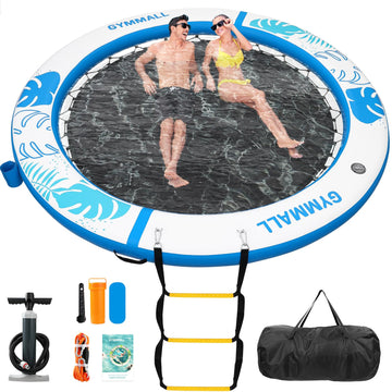 Gymmall Inflatable Water Hammock Floating Dock 8 Ft With Mesh, Tanning Pool Float Round Ring For Adults, Sunchill Mat Raft Platf