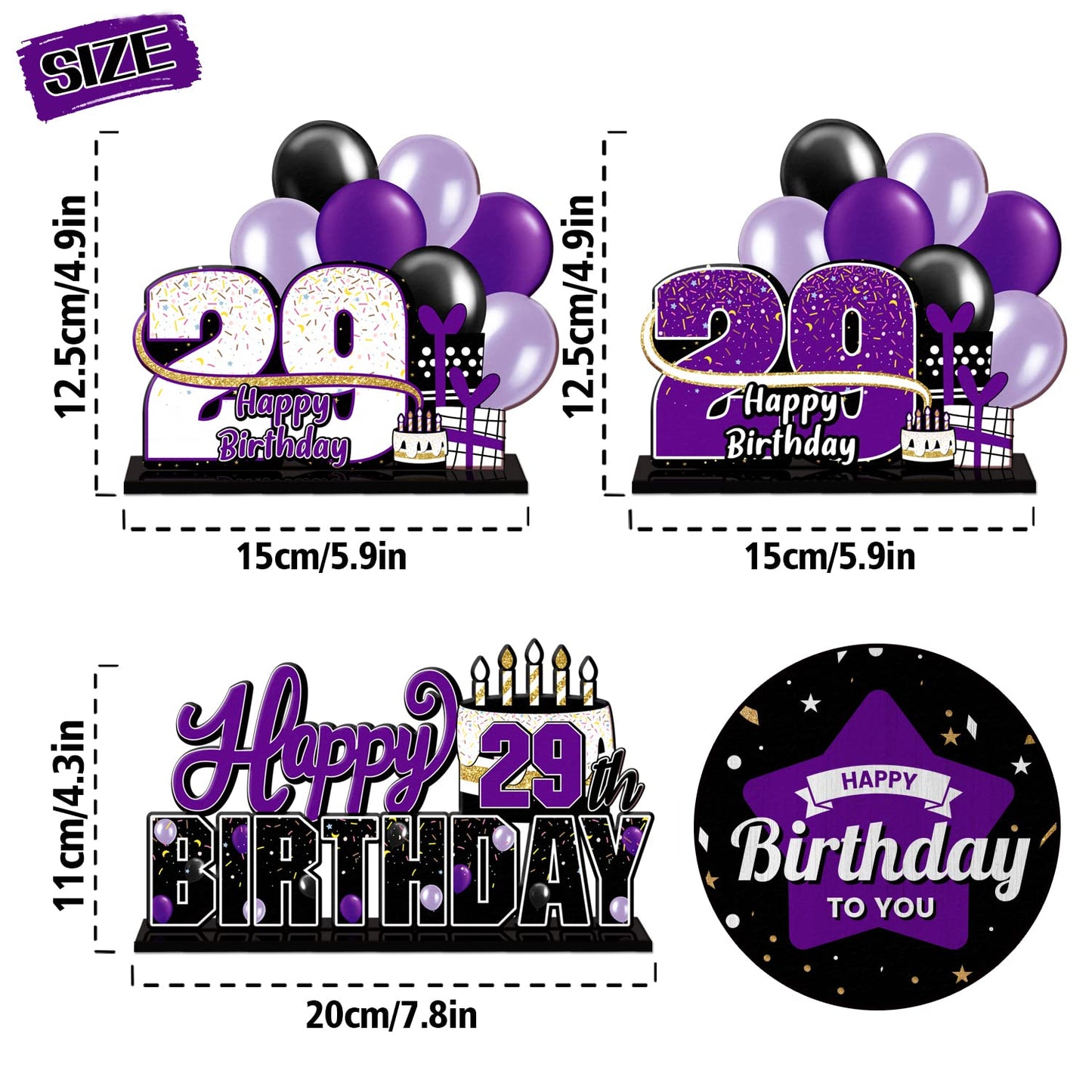 Lingteer Happy 29Th Birthday Purple Acrylic Table Topper Centerpieces Set - Cheers To 29 Years Old Birthday 29Th Bday Party Gift Decorations.