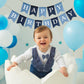 Blue Burlap Happy Birthday Banner, No Diy, Pre Strung And Ready To Hang, Faux Imitation Burlap Birthday Banner, Reusable Birthda