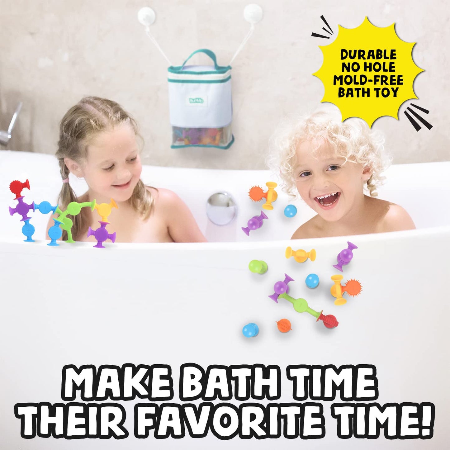 Bunmo Textured Suction Bath Toys 44Pcs | Connect, Build, Create | No Mold Bath Toy | Hours Of Fun & Creativity | Fine Motor Skills | Stimulating & Addictive Sensory Suction Toy | No Hole Bath Toy