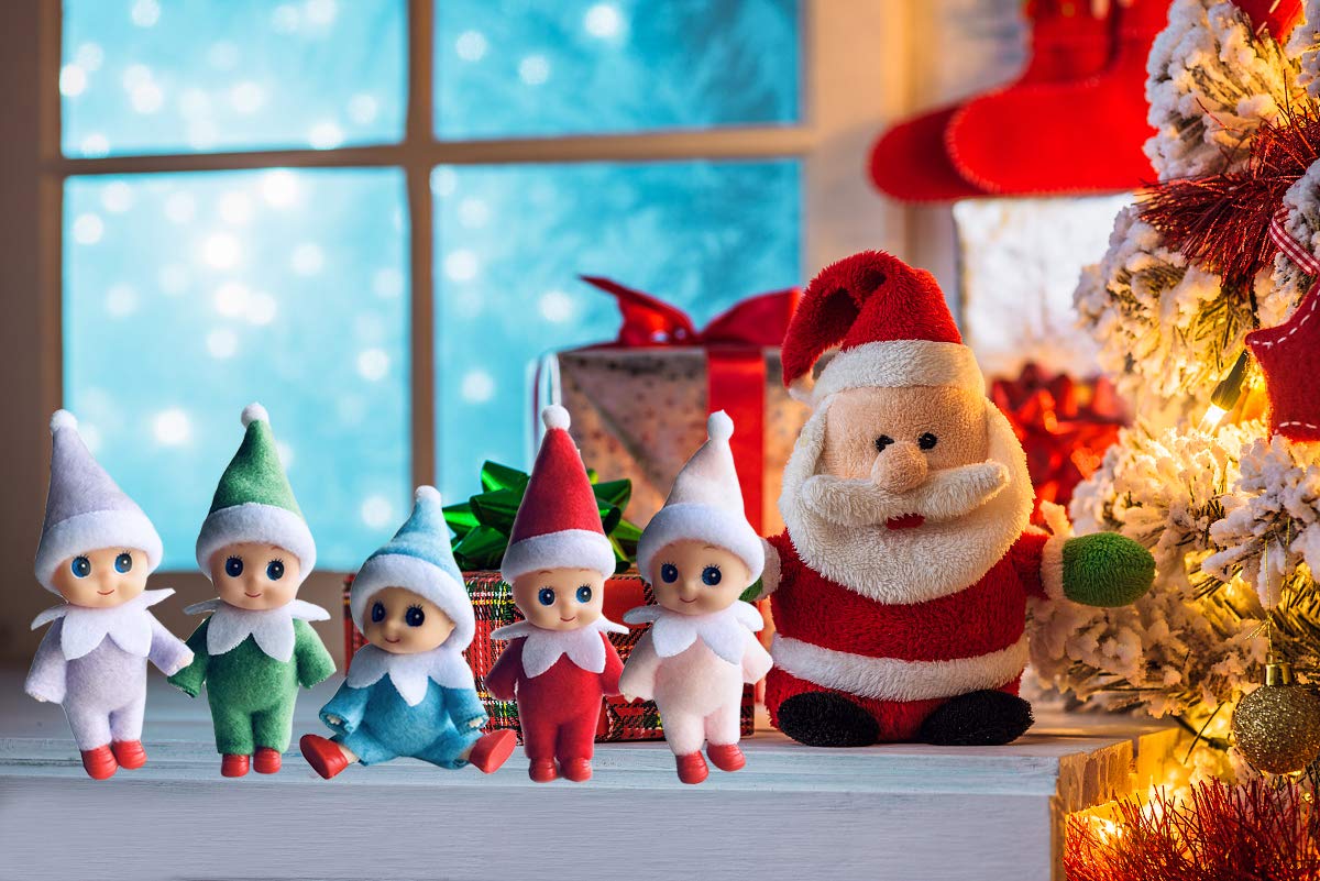 WULEEUPER Tiny Baby Elf Doll | Christmas Miniature Elf Decoration | Newborn Gift | Baby Grow Dolls with Feet and Shoes (Blue)