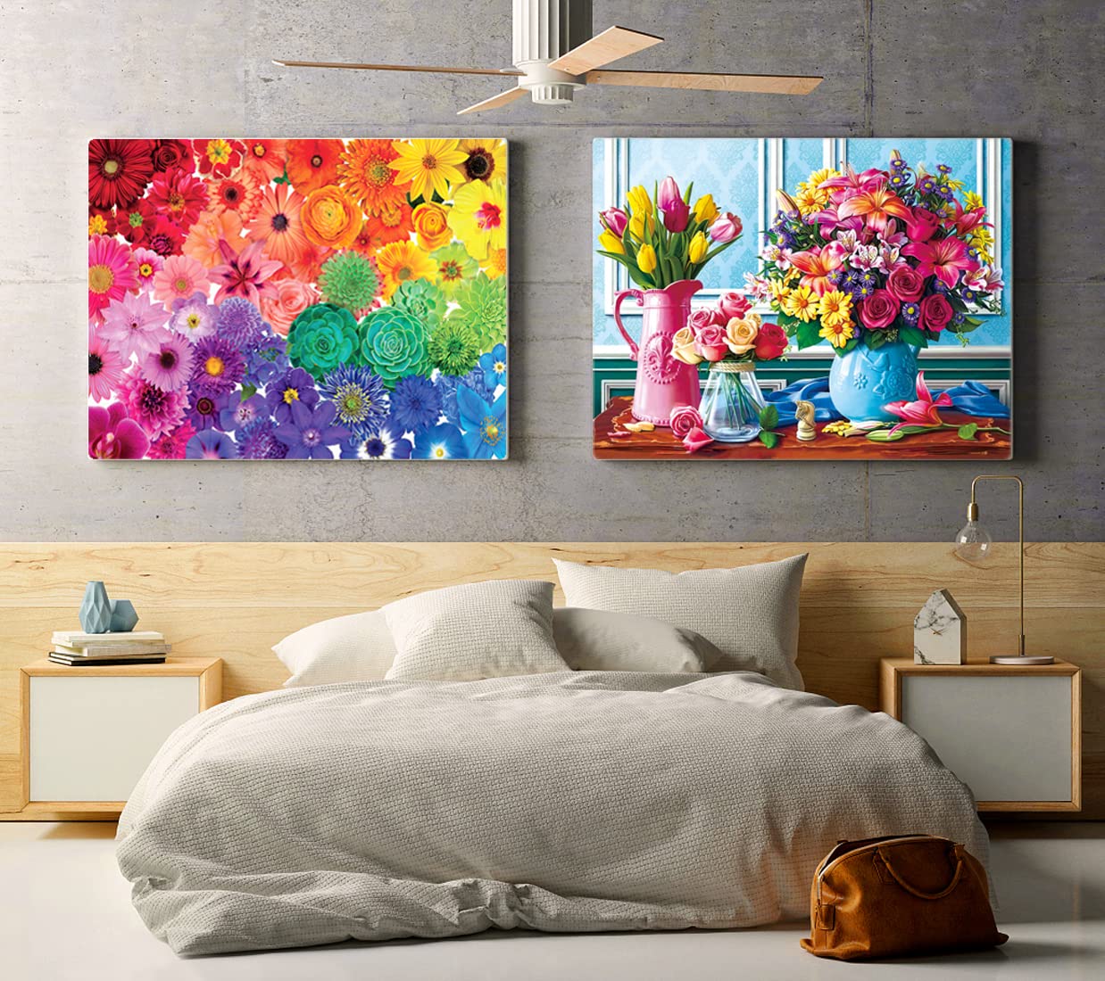 1000 Pieces Flower Puzzles For Adults, 2 Pack Colorful Flowers Jigsaw Puzzles, Spring Plants Rose Daisy Blooms Challenging Funny