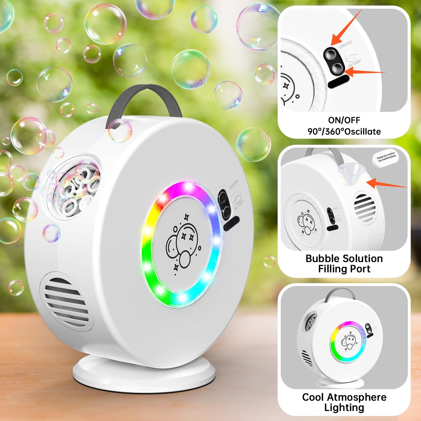 Bubble Machine Automatic Led Lights Bubble Blower For Kids Rechargeable Portable Bubble Maker Auto Rotating 90/360 Outdoor Birth