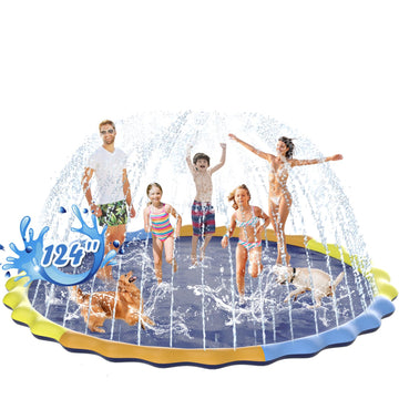 Instraella 124'' Large Splash Pad for Dog and Kids, 10.3FT Non-Slip Sprinkler Mat 1mm Thickened and Foldable Large Pool Summer F