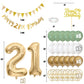 Jobkoo 21st Birthday Decorations - Happy Banner, Cake Topper & Foil Balloons, Sage Green & White, Model BLSR010