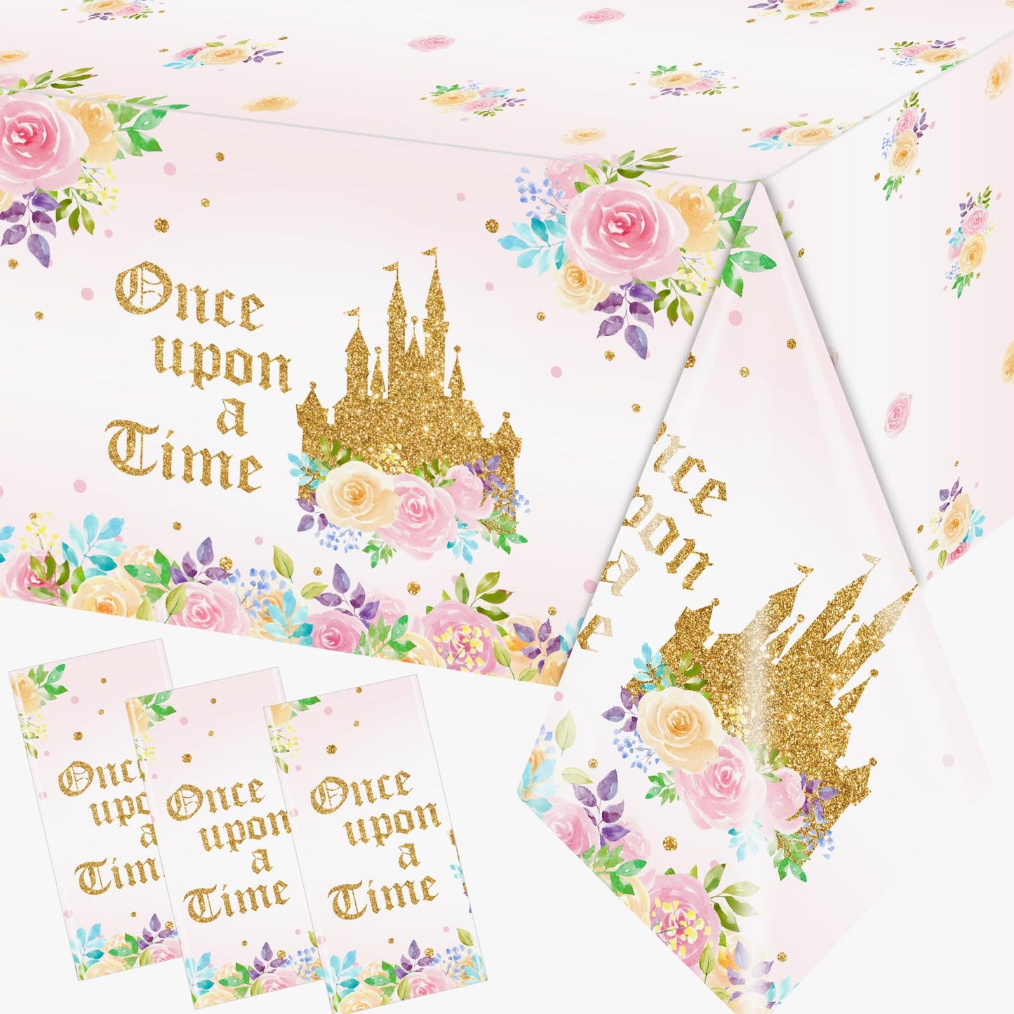 Dydamud 3Pcs Princess Birthday Party Tablecloths Decorations,Once Upon A Time Birthday Decorations Plastic Princess Castle Party