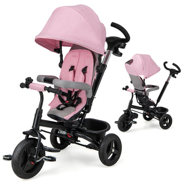 HONEY JOY Tricycle, 6 in 1 Kids Trike Stroller w/Adjustable Push Handle & Canopy, Reversible Seat, Safety Belt, Folding Pedal, C