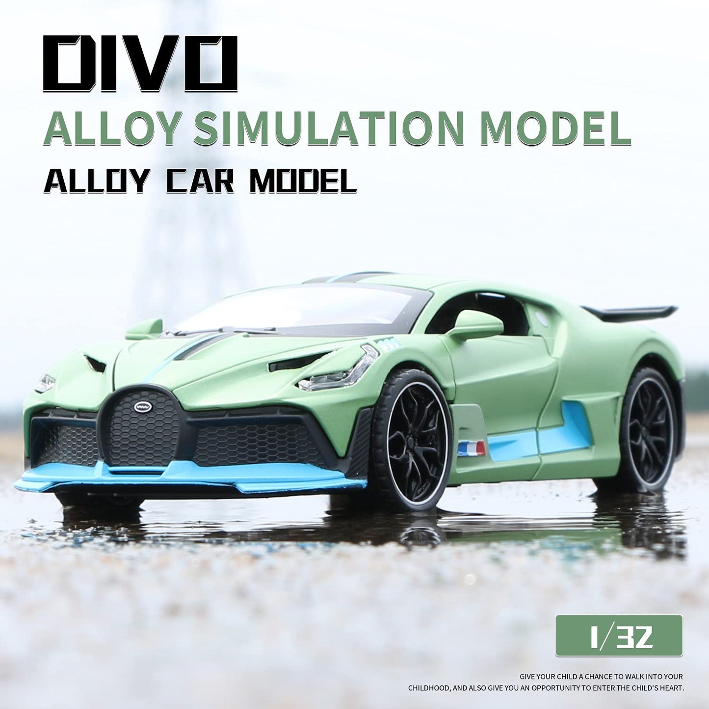 1:32 Scale for Bugatti Divo zinc Alloy Pull Back Car Diecast Electronic Toys with Lights and Music,Decorative,Mini Vehicles Toys