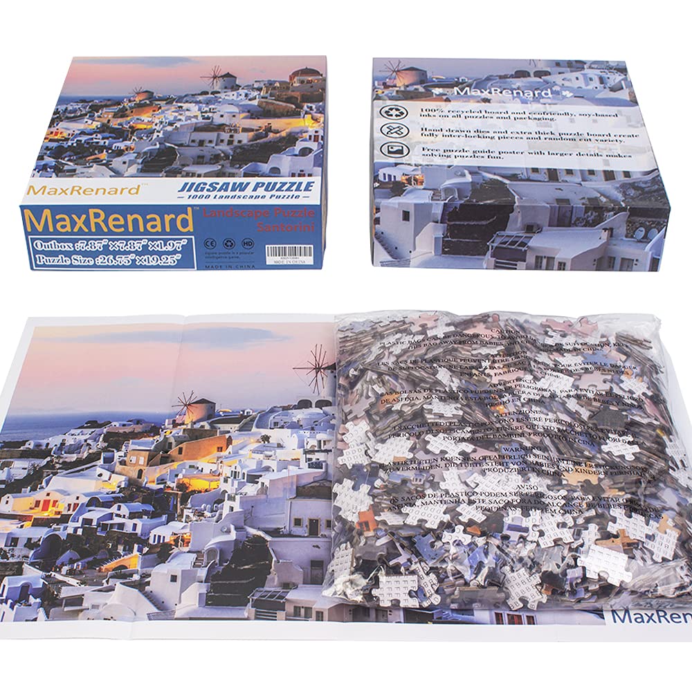 MaxRenard Game Jigsaw Puzzle 1000 Pieces for mature-themed Landscape Santorini Pieces Fit Together Perfectly Challenge Family Toy