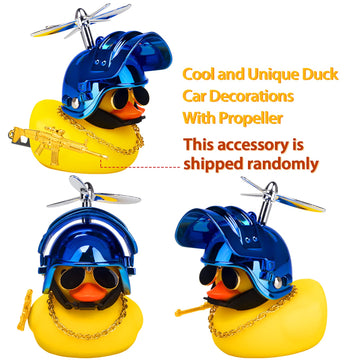Wonuu Rubber Duck Car Ornaments Cool Yellow Duck Car Dashboard Decorations Squeaky Glasses Duck With Propeller Helmet For Car Ccessories Dashboard (Y-Blue)