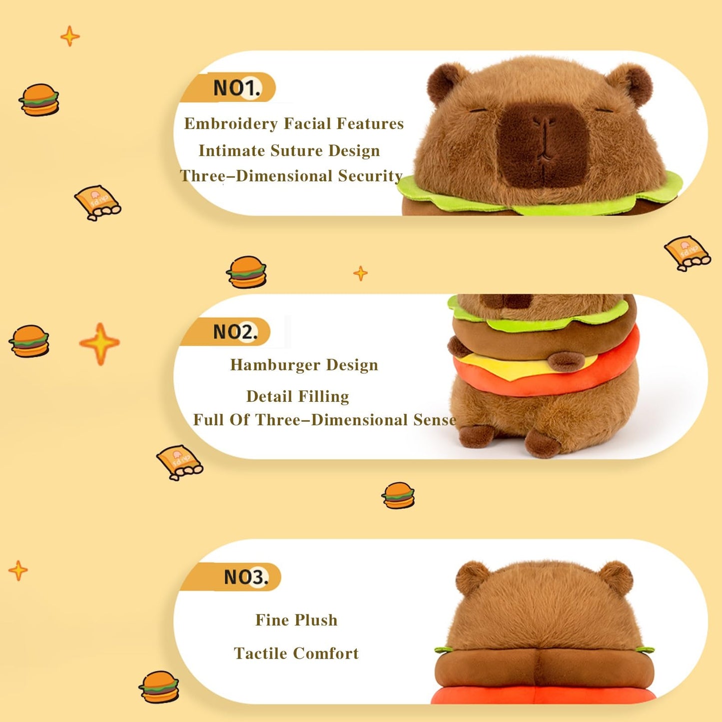 Lvqing Cute Capybar Stuffed Animals With Wearable Toast Headsetwear Capybar, Gifts For Kids (8 In Hamburger Capybar)
