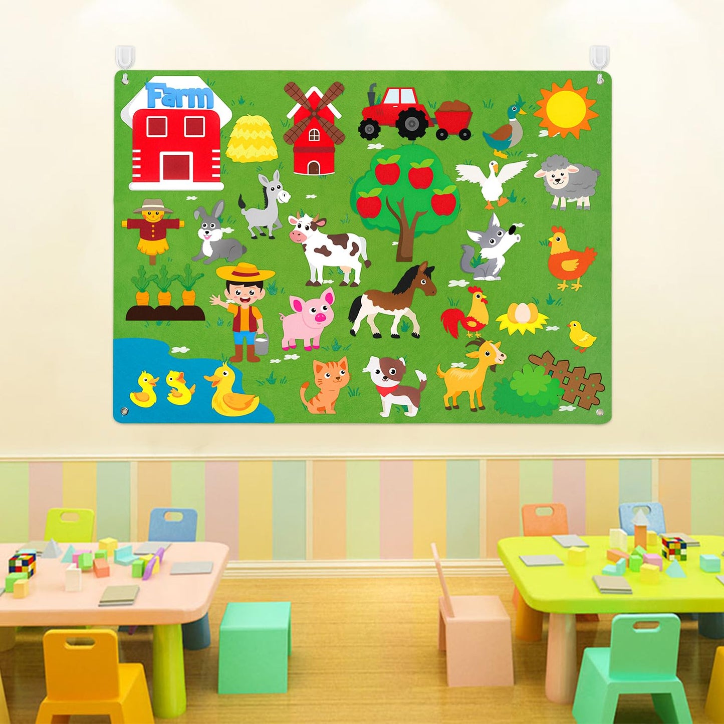 WATINC Farm Animals Felt Story Board Set - 38Pcs Interactive Play Kit, Large, Multicolor, Preschool Learning Toy for Toddlers and Kids
