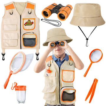 Yopinsand Kids Explore Kit & Bug Catcher Kit, Kids Camping Gear For Kids, Outdoor Exploration Set With Safari Vest & Safari Hat,