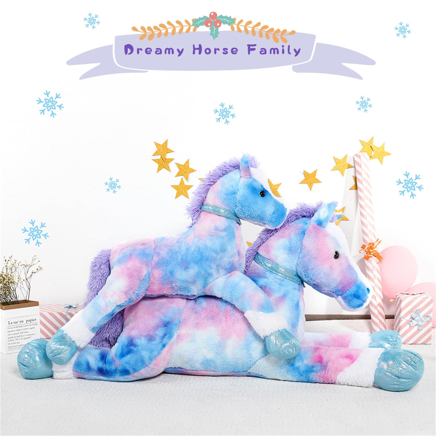 Tezituor 4ft Giant Horse Stuffed Animals  47inches Lifesize Stuffed Pony Plush Blue Horse Pillow Toy Gift for mature-themed Kids