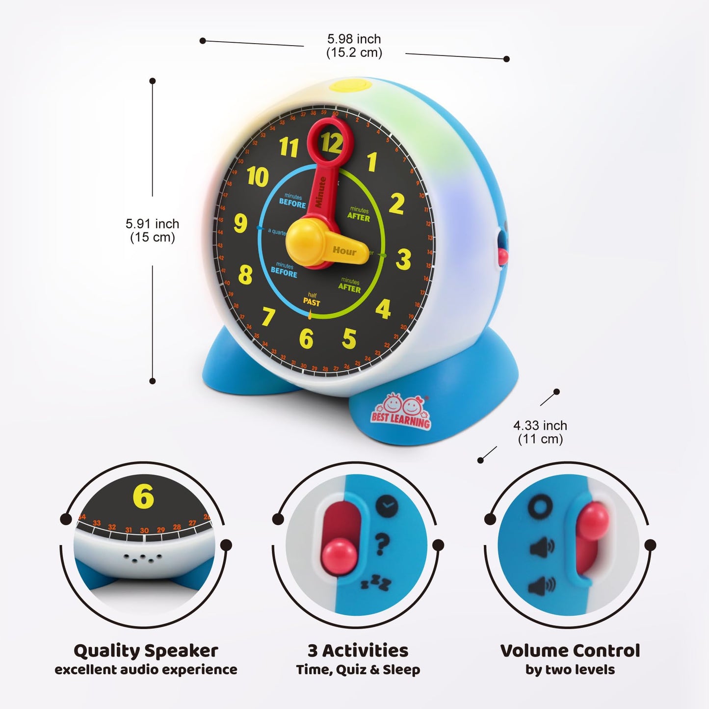BEST LEARNING Learning Clock - Educational Talking Time Toy with Quiz & Music for Kids Ages 3-6 - Perfect Birthday Gift, Multicolor