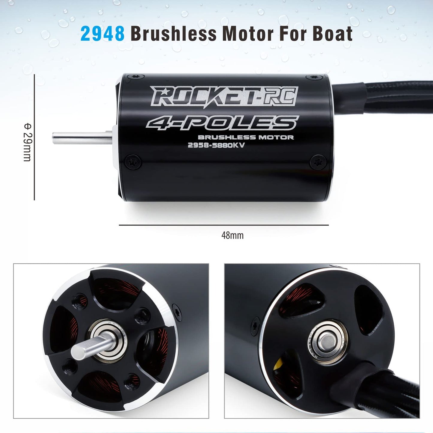 Surpass Hobby 2948 5880KV Brushless Motor Shaft 3.175mm with Water Cooling Jacket for RC Boat