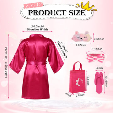 Shihanee 30 Pcs Spa Party Supplies For Girls, 6 Satin Robe 6 Kids Slippers Sleepover Birthday Spa Party Favors (1 Rose Red, 5 Pi