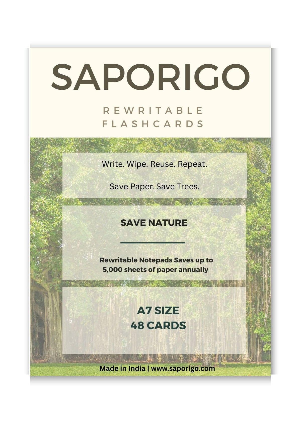 Saporigo Rewritable Flash Cards A7 Size | DryErase, Reusable & EcoFriendly | Writable Blank Cards For Study, Games, Office & G