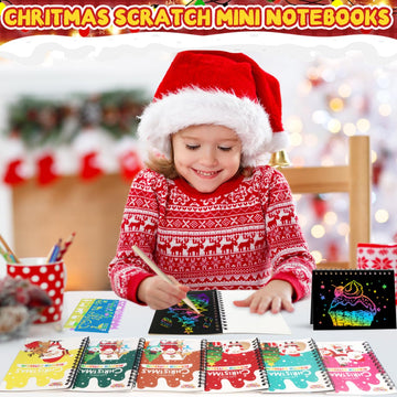 FEREDO KIDS Party Favors for Kids: 16 Pack Christmas Rainbow Scratch Art Notebook Classroom School Supplies Bulk for Girls Boys