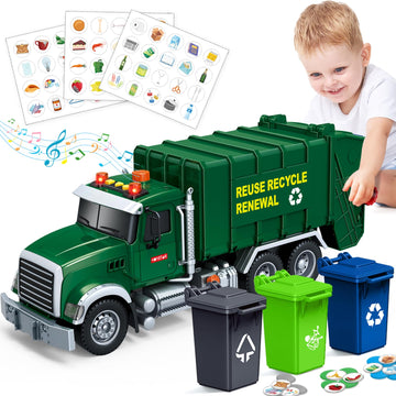 Kids Toys for 3 4 5 6 7 8 Years Old Boys, 15'' Large Garbage Truck Toy, Friction Powered Garbage Recycling Truck with Lights and