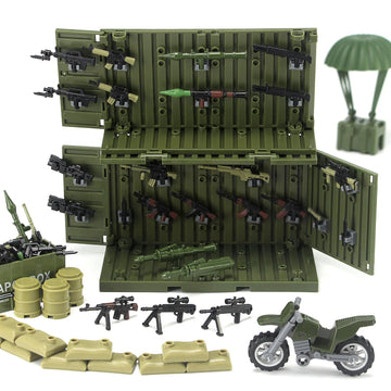 Olive Green Army Accessories Kit 325 Pcs Military  Pack Gear E.O.D Suit NVD Helmet Shipping Container protective coveringy Building Block Toy for Soldiers Compatible with Major Brands